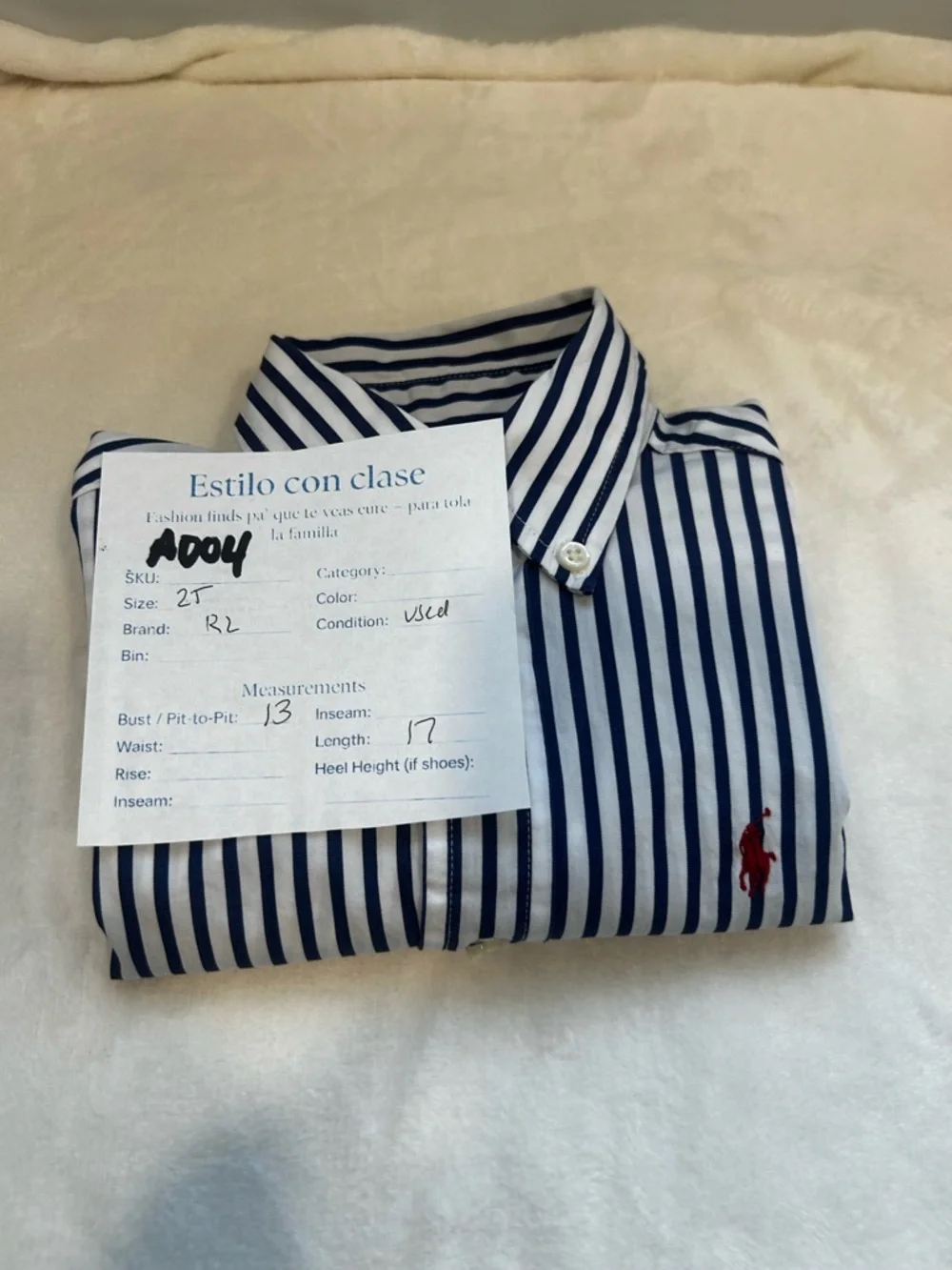 Ralph Lauren Toddler Button Down Shirt 2T Blue White Striped Classic Polo
